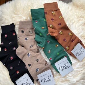 Men Everyday Fun Cozy Crew Socks Set - 4 sets Black, Tan, Brown and Orange